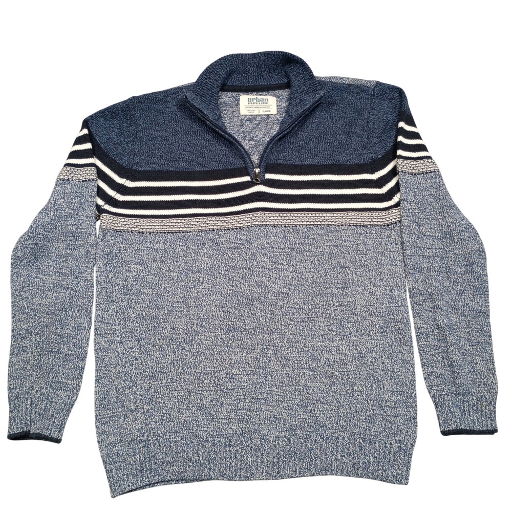 Urban Pipeline Pullover Mens XL Quarter Zip Striped Marled Blue Sweater